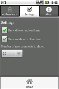 Screenshot of the settings tab